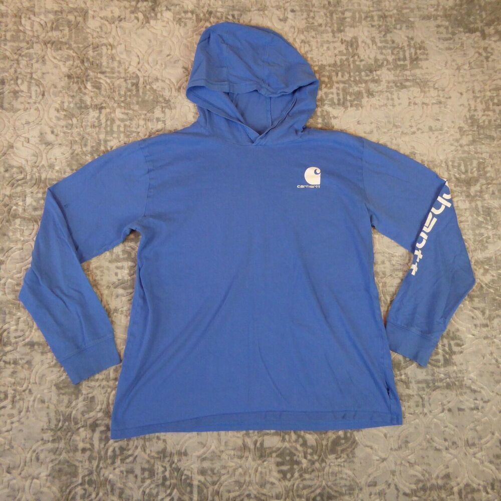 Carhartt Shirt Youth XL (18-20) Blue Hooded Long Sleeve Spellout Boys Thrashed
